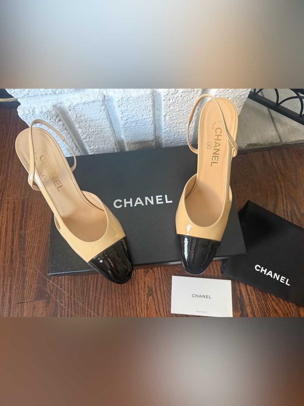 BRAND NEW! Chanel slingbacks. Beige/black. Size: EU39.5/US9. With box/dusters. - Picture 5 of 12